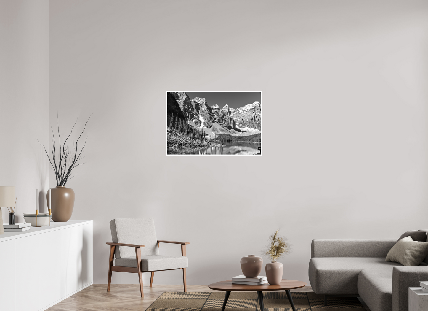 36 x 24″, B&W Print .39 Border Marain Lake Banff