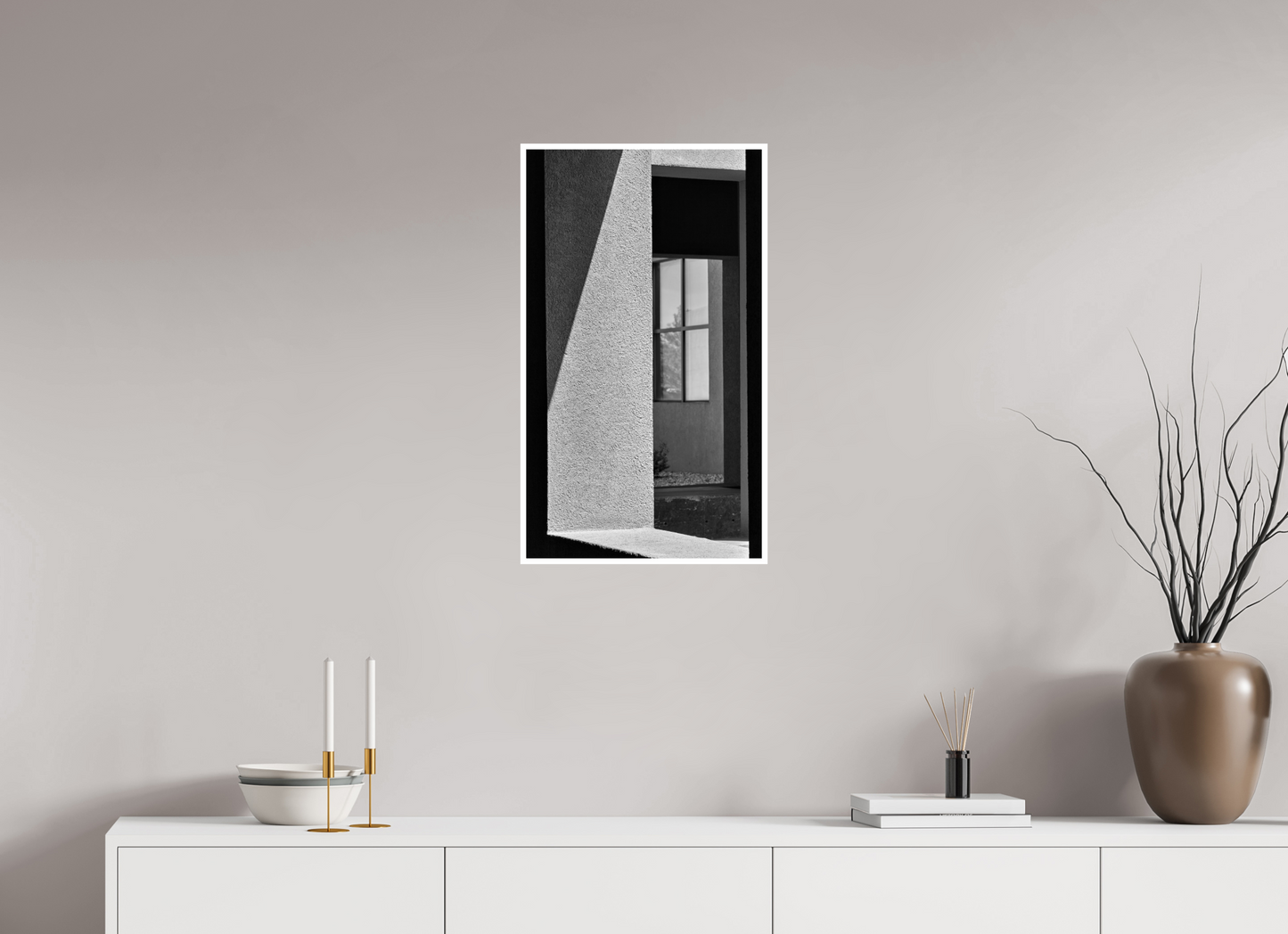 16 x 27.8″, B&W Print .39 Border Santa Fe - Ricardo Legorreta Building