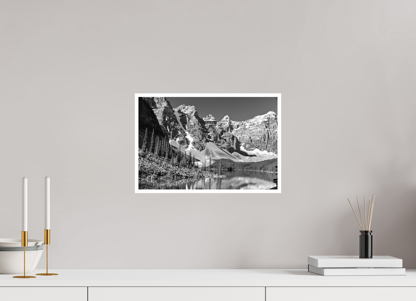 15 x 10″, B&W Print .39 Border Marain Lake Banff