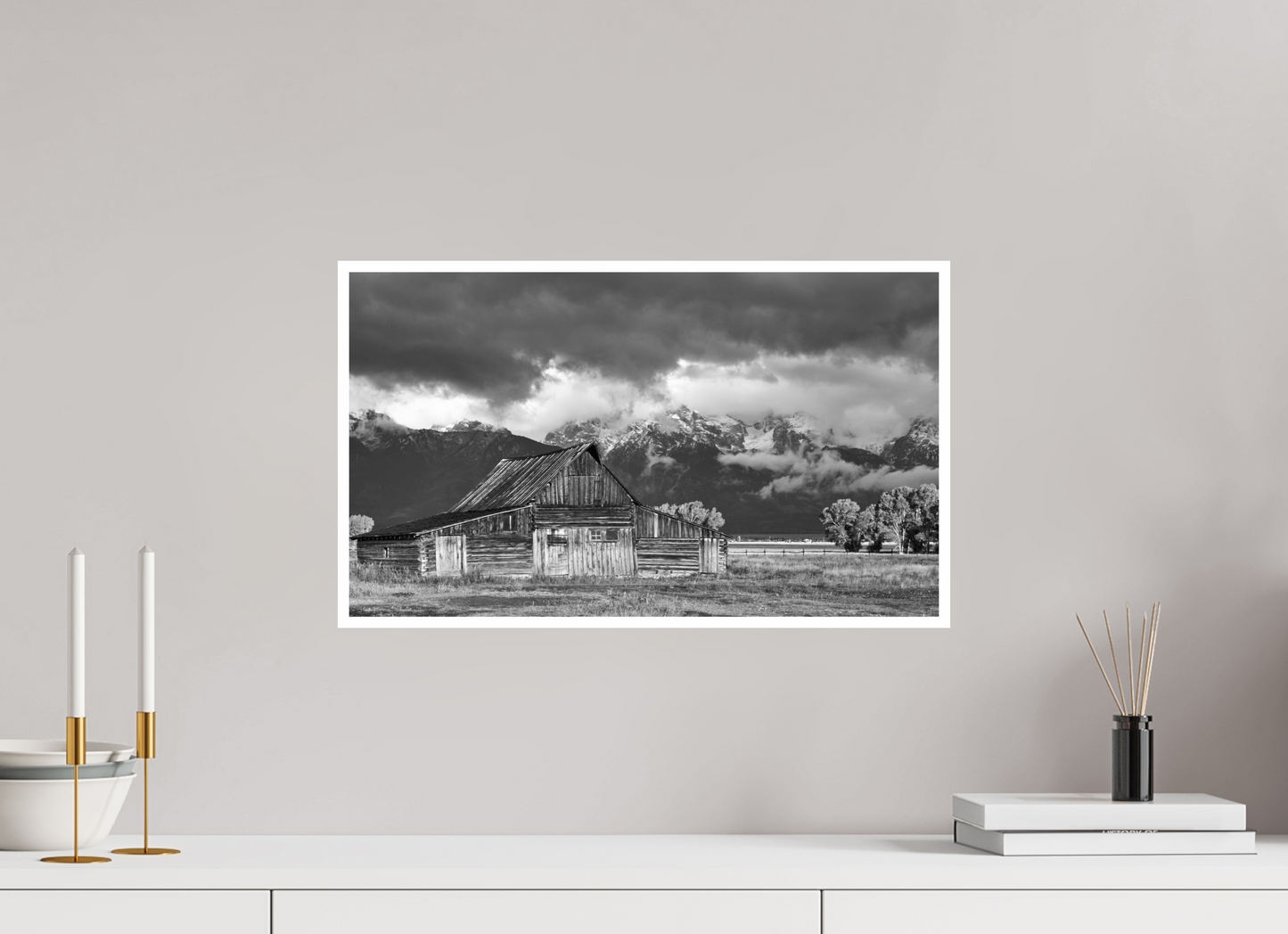 20.6 x 12″, B&W Print .39 Border Jackson Hole