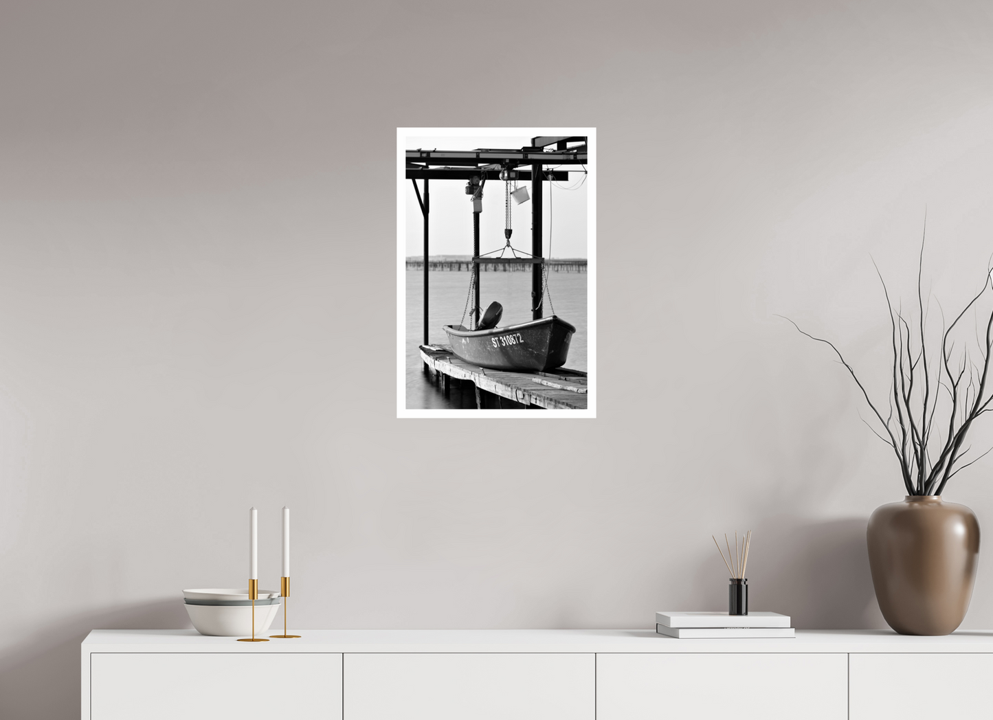 16 x 24″, B&W Print .79 Border B&W Fishing Boat