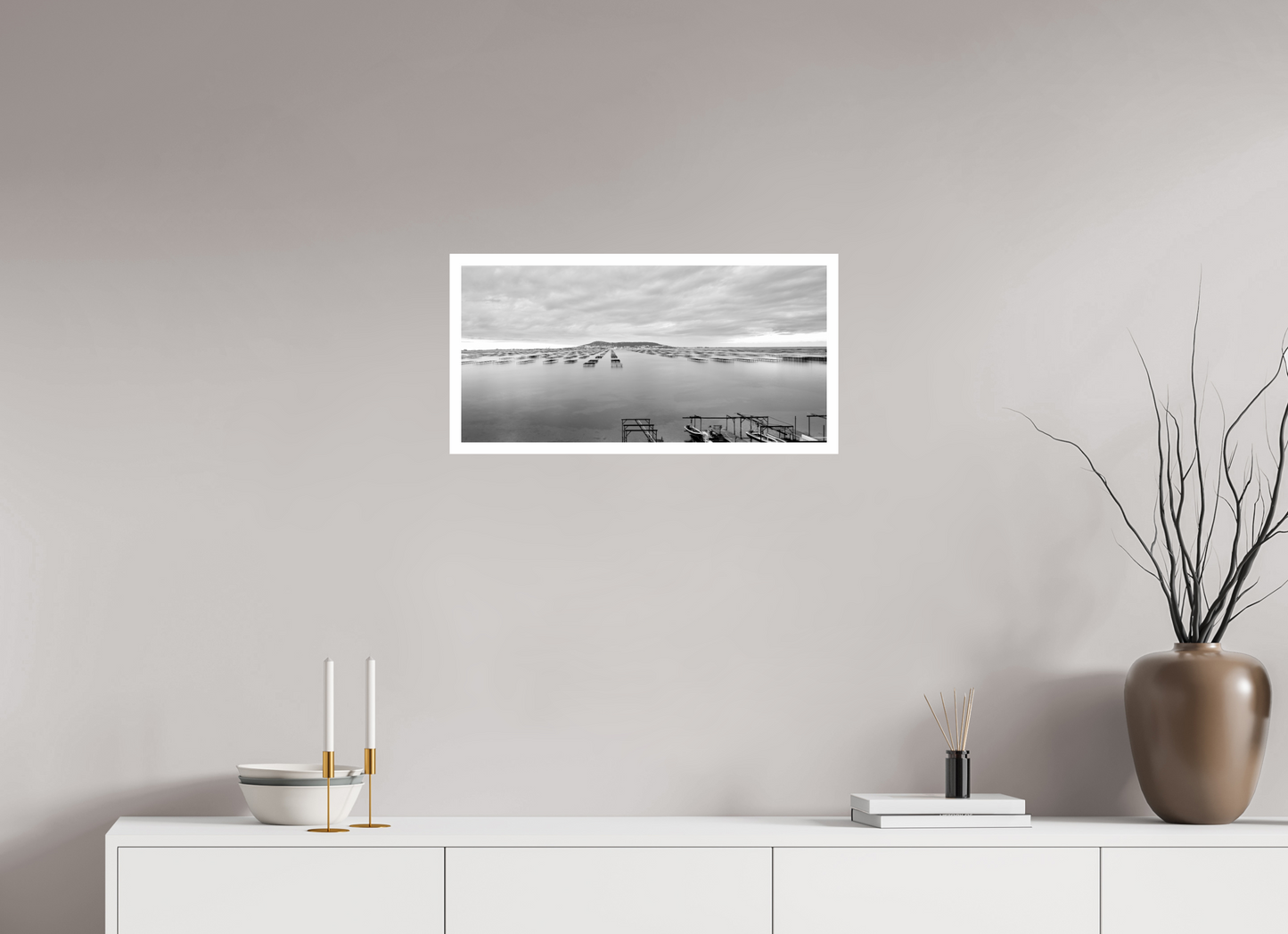 24.8 x 12″, B&W Print .79 Border Languedoc Oyster Farm