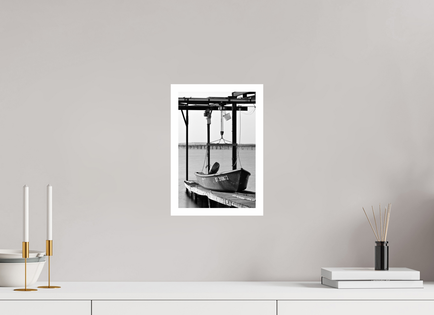8 x 12″, B&W Print .79 Border B&W Fishing Boat