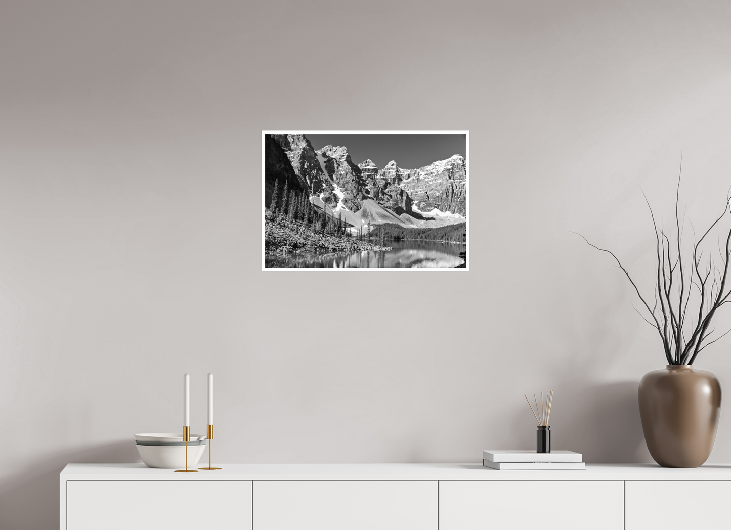 24 x 16″, B&W Print .39 Border Marain Lake Banff