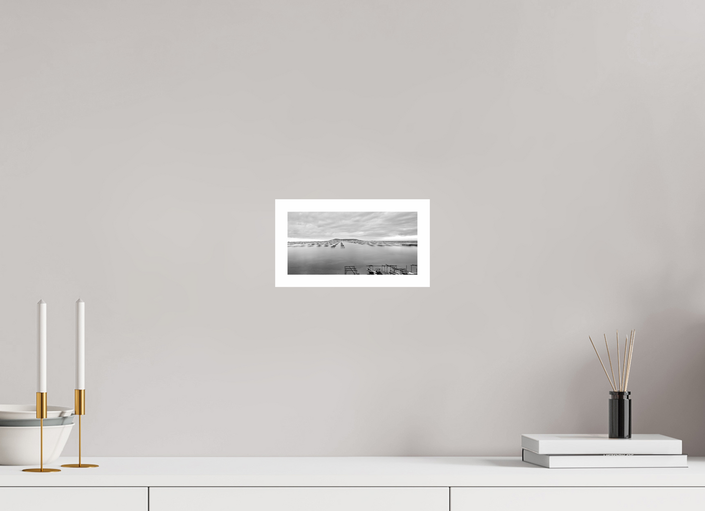 8.3 x 4″, B&W Print .79 Border Languedoc Oyster Farm
