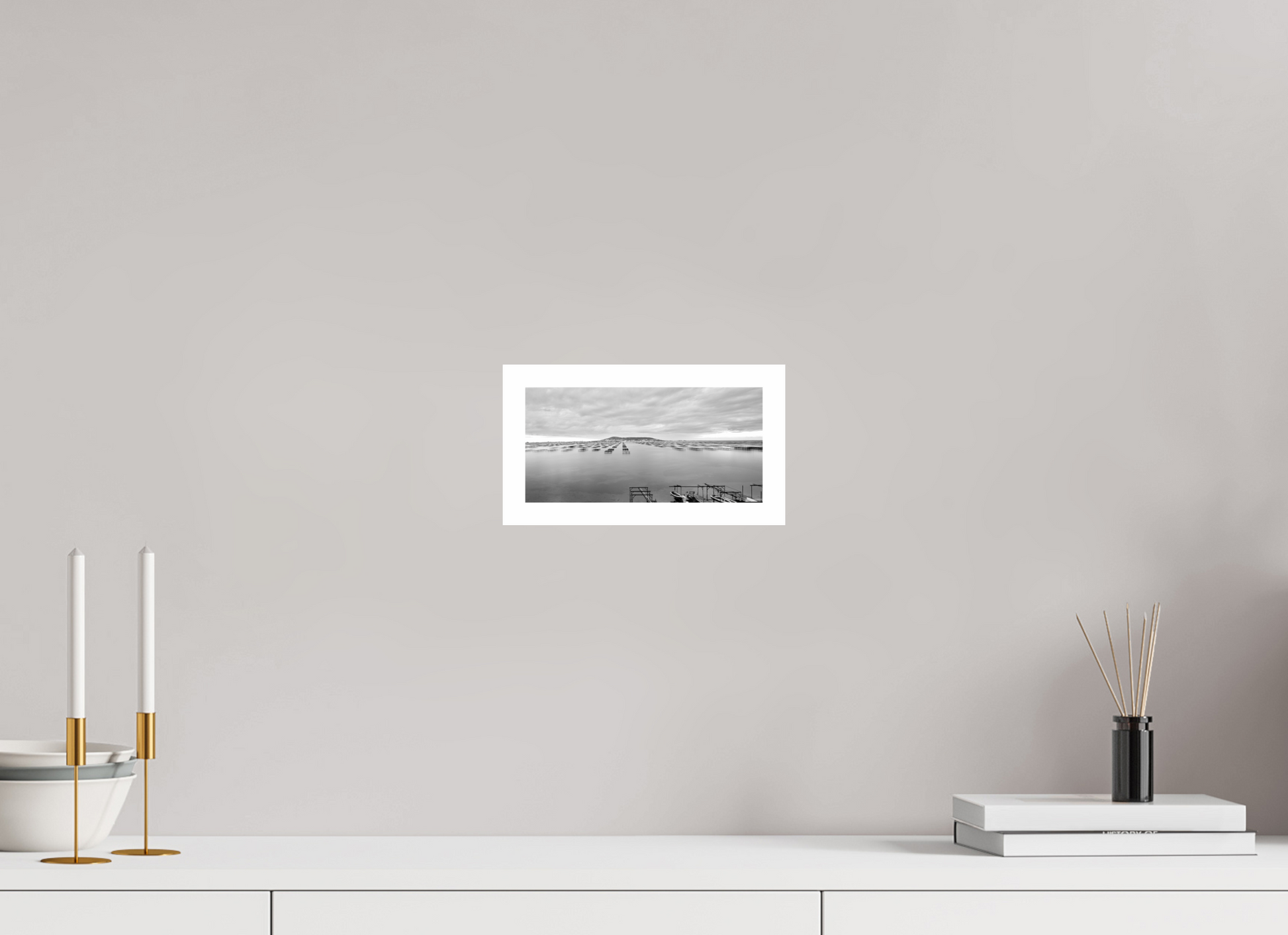 8.3 x 4″, B&W Print .79 Border Languedoc Oyster Farm