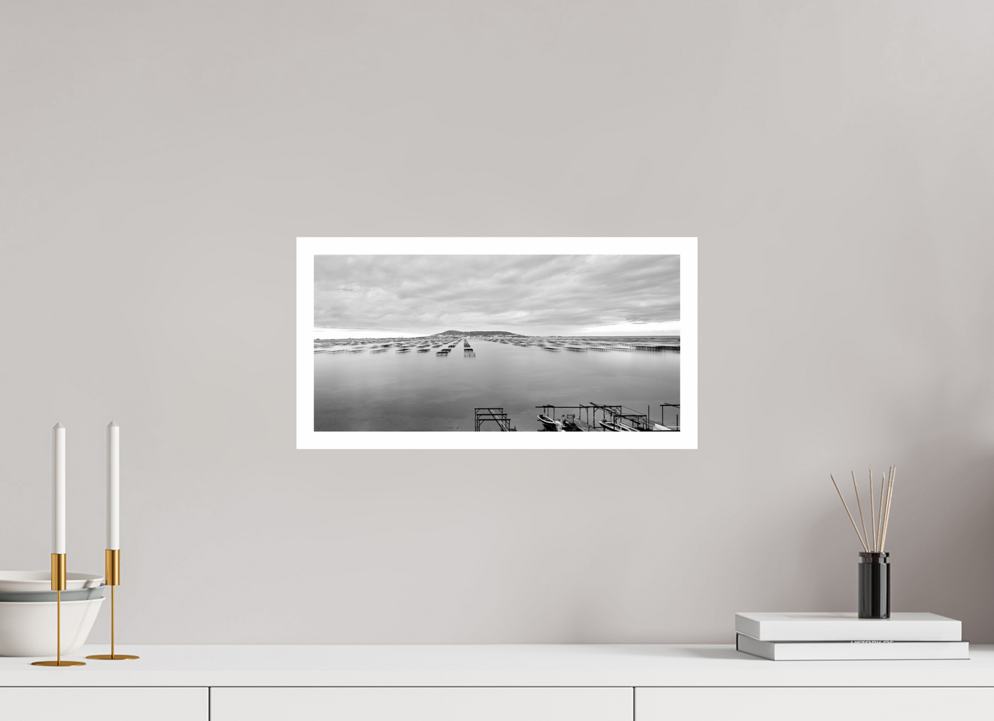 16.5 x 8″, B&W Print .79 Border Languedoc Oyster Farm