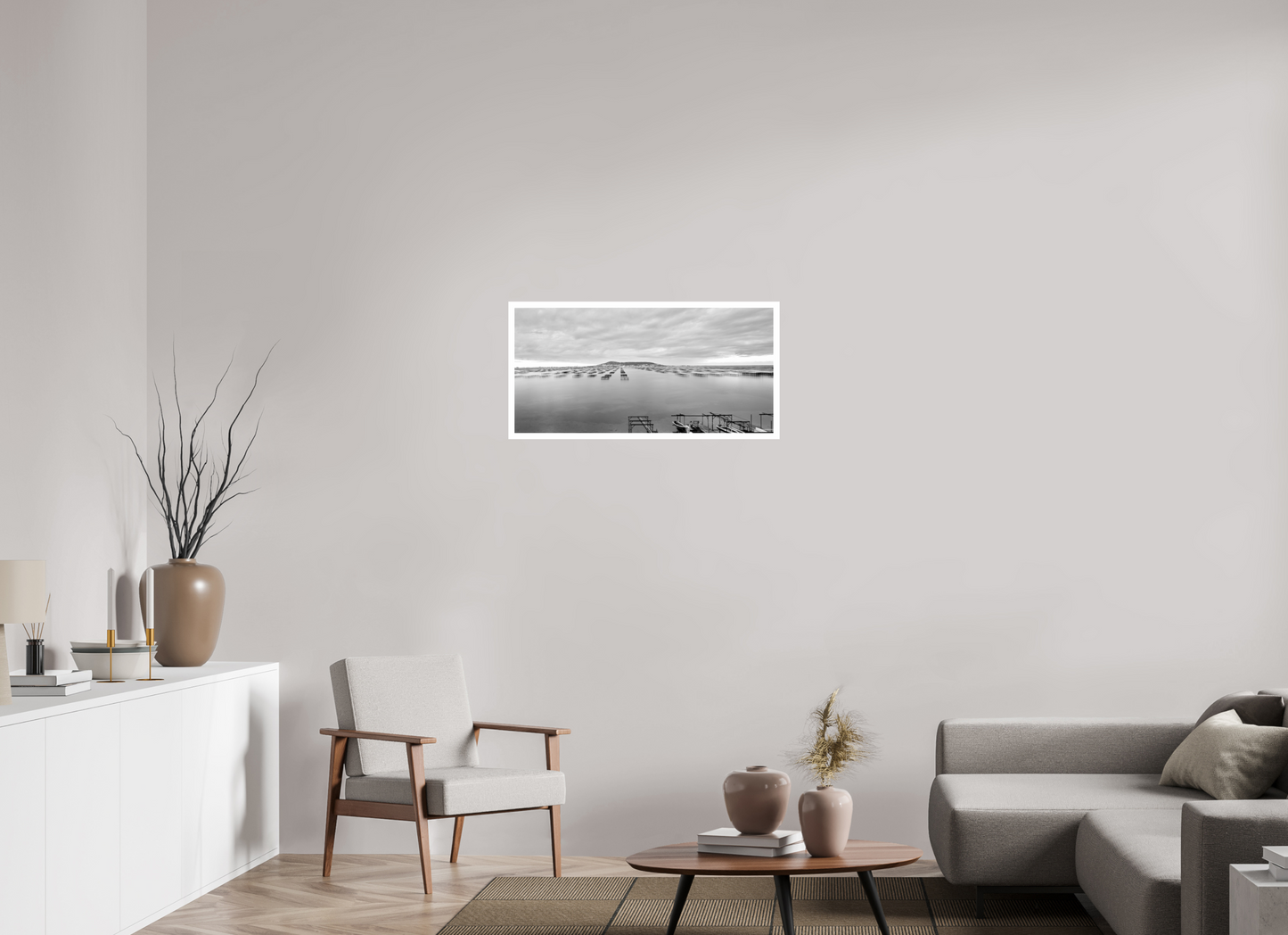 33.1 x 16″, B&W Print .79 Border Languedoc Oyster Farm