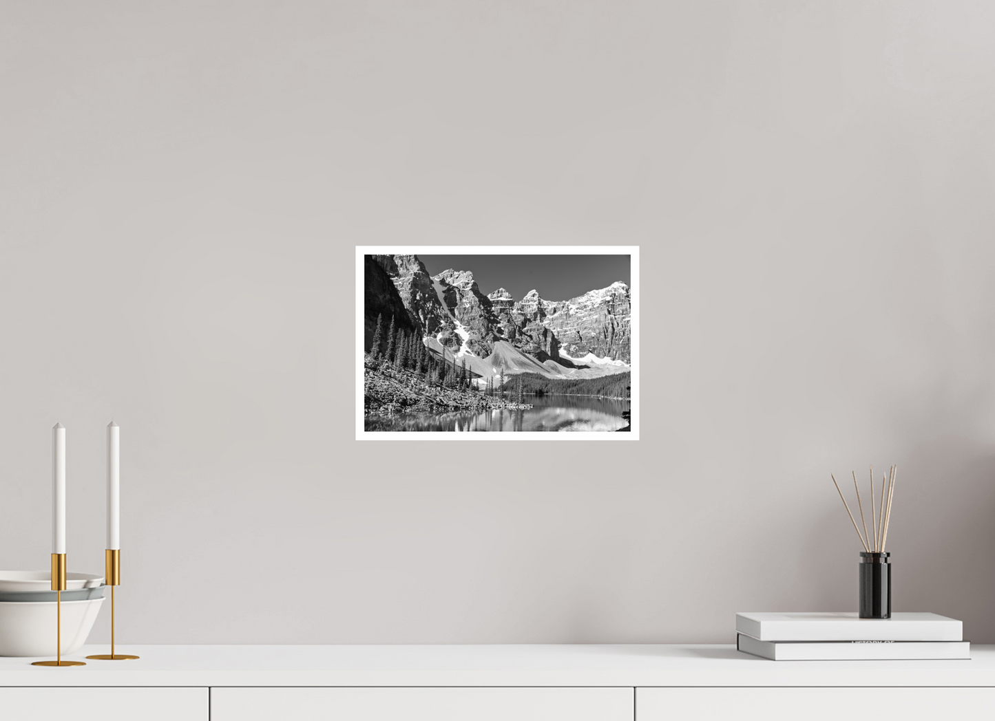 12 x 8″, B&W Print .39 Border Marain Lake Banff