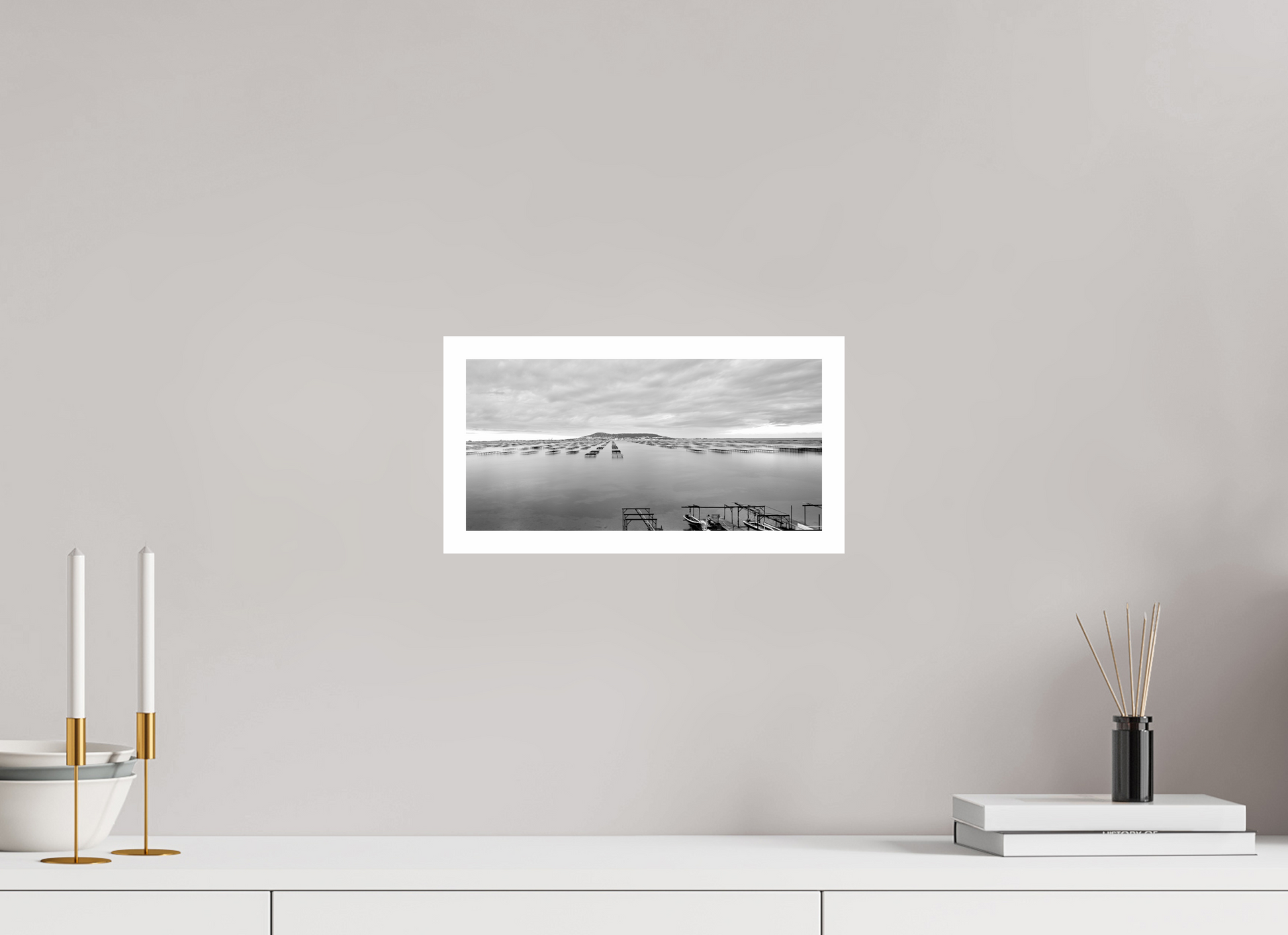 12.4 x 6″, B&W Print .79 Border Languedoc Oyster Farm