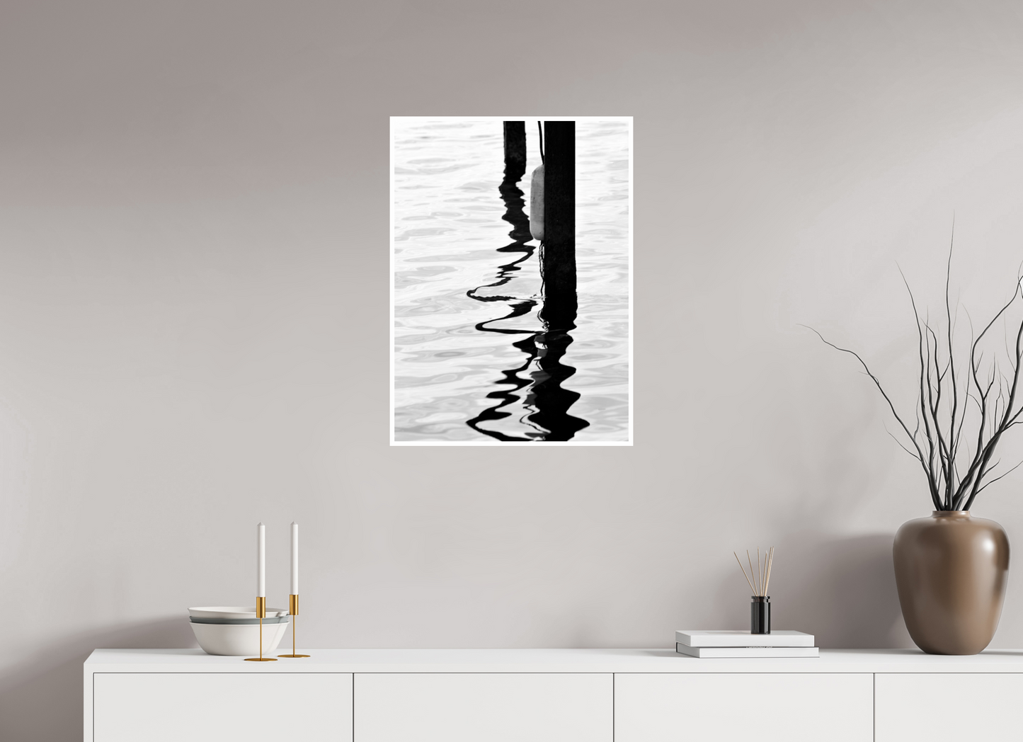 20 x 27.4″, B&W Print .39 Border Water Painting