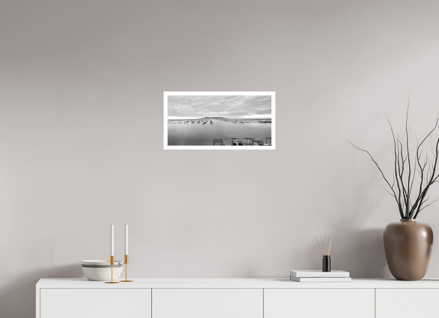20.7 x 10″, B&W Print .79 Border Languedoc Oyster Farm